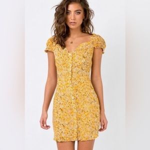 Princess polly summer yellow Floral Casia Mini Dress, Puff Sleeves dress US 0